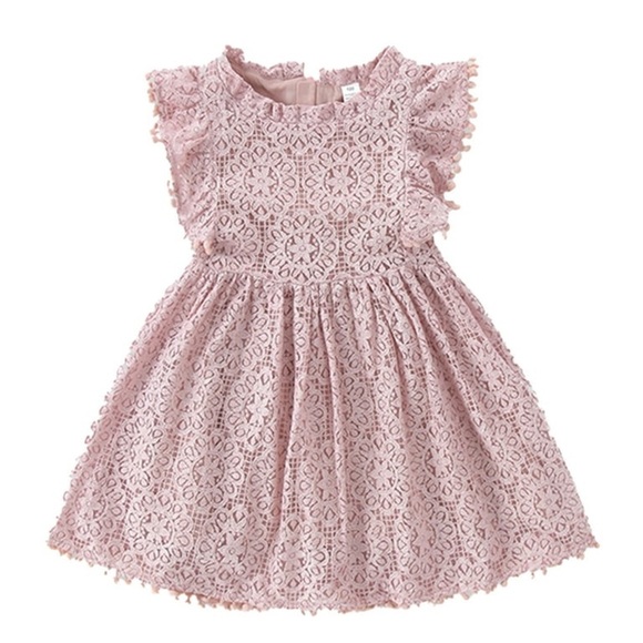 Amazon Other - Baby Girl Pink Lace Dress with Pom Pom Trim Pink Easter dress- Size 6 months